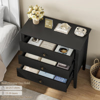 Cassettiera Garvee nera scanalata a 3 cassetti, design moderno scanalato P2 MDF per camera da letto e corridoio, bianca, 31.5"L x 29.5"A