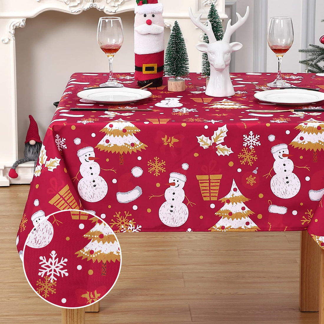 Tovaglia natalizia Garvee con pupazzo di neve, impermeabile, moderna, verde, 137x228 cm, per feste, cucina, soggiorno