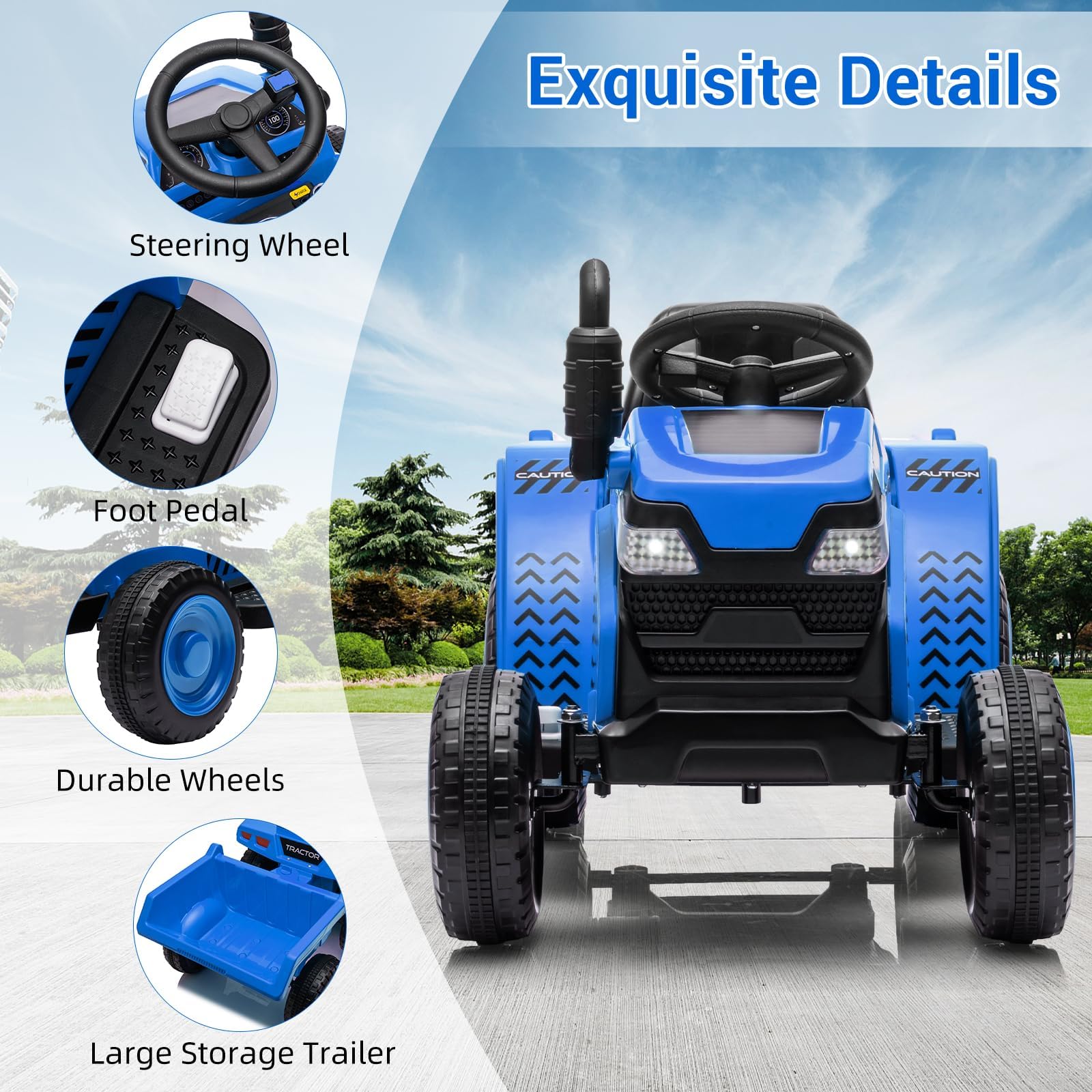 Trattore elettrico Garvee 6V, trattore cavalcabile per bambini, blu con clacson e aspetto realistico del trattore per gite in giardino e giochi all'aperto in fattoria per bambini dai 3 anni in su
