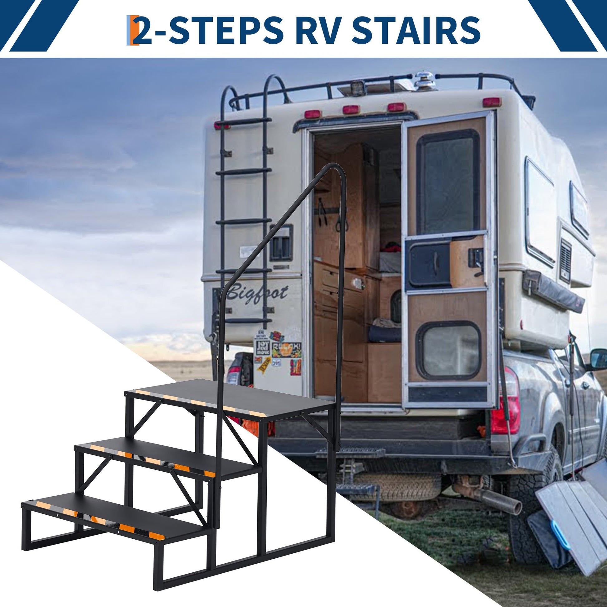 Scale Garvee RV a 3 gradini con corrimano – Gradini pieghevoli in alluminio, antiscivolo per camper, piscina e vasca idromassaggio, nero