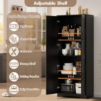 Mobile dispensa alto Garvee da 152.4 cm con 2 ante, ripiani regolabili, legno P2, maniglie in metallo, nero, per cucina e bagno, indipendente, 59.9 cm L x 30.2 cm P x 152.4 cm A