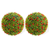 Palla di bosso artificiale Garvee da 16,5" con fiori rossi, resistente alle intemperie, facile da pulire, materiale PE per balcone e giardino - Rosso