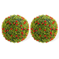 Palla di bosso artificiale Garvee da 16,5" con fiori rossi, resistente alle intemperie, facile da pulire, materiale PE per balcone e giardino