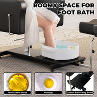 Poltrona pedicure reclinabile Garvee con vasca massaggiante per i piedi, altezza regolabile, girevole a 360°, pelle, poggiapiedi regolabile, nero, salone di bellezza