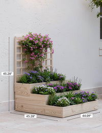 Aiuola rialzata Garvee a 3 livelli in legno di abete con traliccio per balcone e giardino, modulare, aperta, in legno naturale
