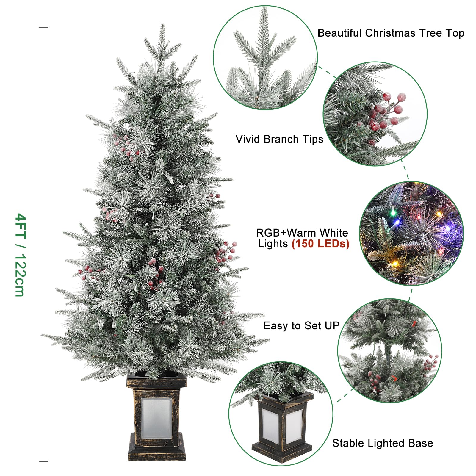 Albero di Natale Garvee 125cm con luci e decorazioni - Base trasparente per un'elegante atmosfera natalizia