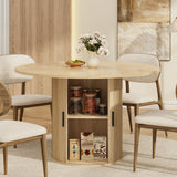Garvee Tavolo da Pranzo Rotondo 119,4 cm per 4 Persone con Base a Doppio Ripiano e Porta Scorrevole in Legno, MDF Resistente, Design Compatto, Cucina e Soggiorno, Bianco - Pear Wood