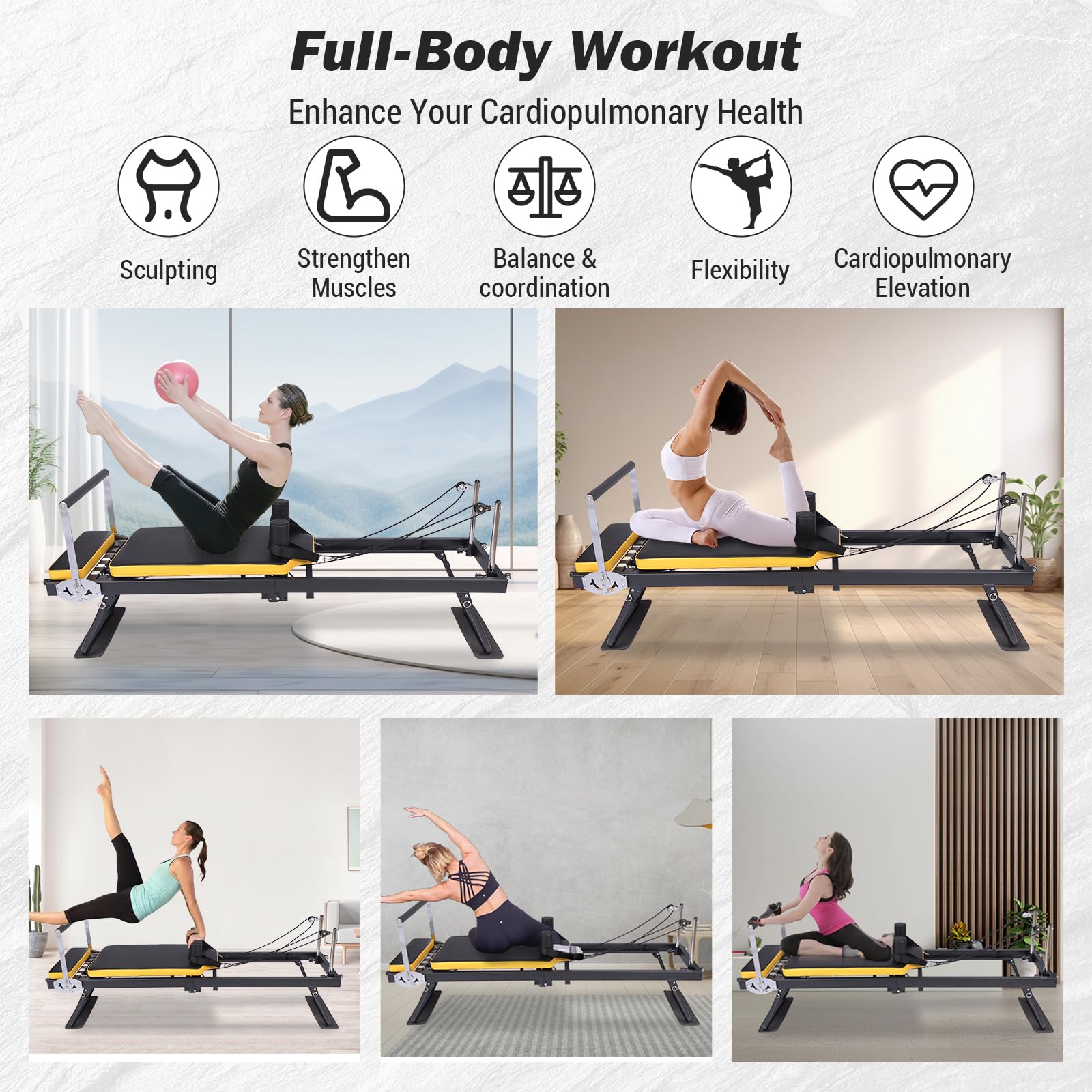 Garvee Pilates Reformer Machine con doppia resistenza, pieghevole, telaio in acciaio per allenamento a casa, salvaspazio, regolabile, nero