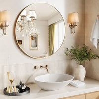 Specchio da parete rotondo dorato Garvee da 30", grande specchio da bagno, cornice in metallo dorato opaco, arredamento moderno per la casa e il bagno