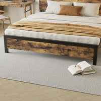 Struttura letto matrimoniale Garvee con testiera in legno, silenziosa, gambe in metallo, letto a piattaforma con contenitore, marrone rustico, camera da letto