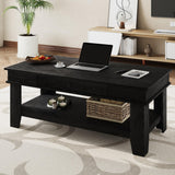 Garvee Tavolino Da Caffè Grande 120cm Con Cassetto E Ripiano, Gambe A L, Legno, Stile Moderno, Sala Soggiorno - Nero