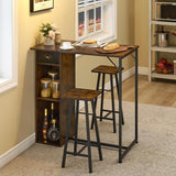 Set tavolo e sedie da bar Garvee con triplo spazio di archiviazione, set da bistrot per 2 persone, robusta struttura in ferro, piano in MDF, cuscini ergonomici, compatto per cucina e bistrot - Marrone