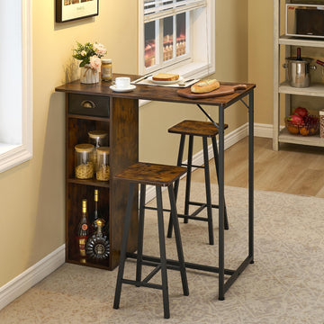 Set tavolo e sedie da bar Garvee con triplo spazio di archiviazione, set da bistrot per 2 persone, robusta struttura in ferro, piano in MDF, cuscini ergonomici, compatto per cucina e bistrot
