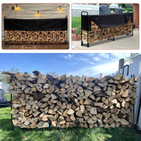 Portalegna da esterno Garvee da 8,5 piedi con copertura, capacità di 1/2 cavo, patio e giardino, acciaio, impermeabile, ventilato, doppi supporti, nero