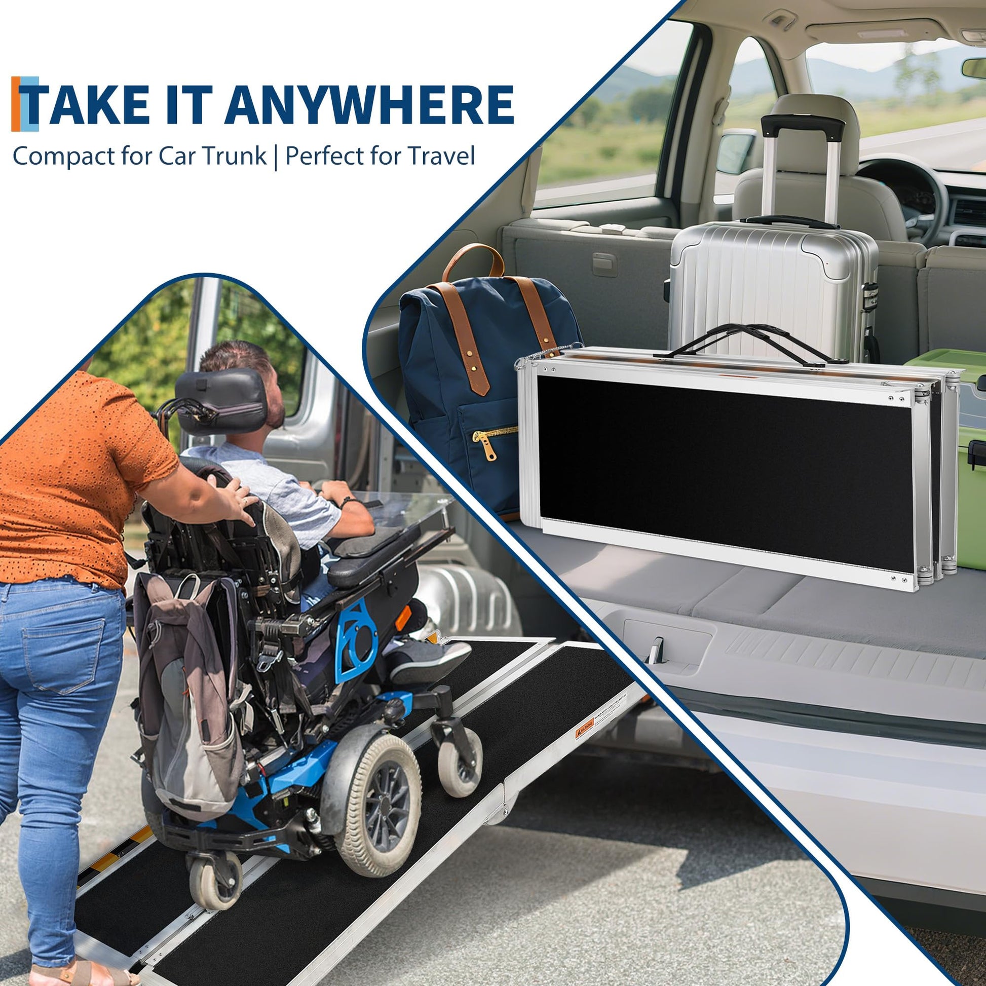 Rampa per sedia a rotelle in alluminio da 7 piedi – Rampa extra lunga con capacità di carico di 600 libbre per gradini alti e ausili per la mobilità