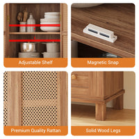 Mobiletto da cucina Garvee con 2 ante in rattan, 2 ripiani regolabili, mobiletto in noce alto 64" per soggiorno e sala da pranzo, stile fattoria