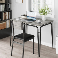 Tavolo da pranzo Garvee per 2 persone con sedie imbottite, legno MDF, struttura in metallo, salvaspazio, piccoli appartamenti, quadrato, grigio