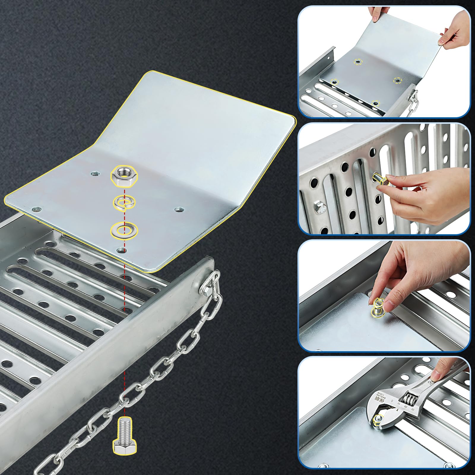 Rampe di carico pieghevoli Garvee in acciaio inox da 72" x 9" in tre pezzi per motociclette e tosaerba, mobili e sicure, 72" x 9", argento