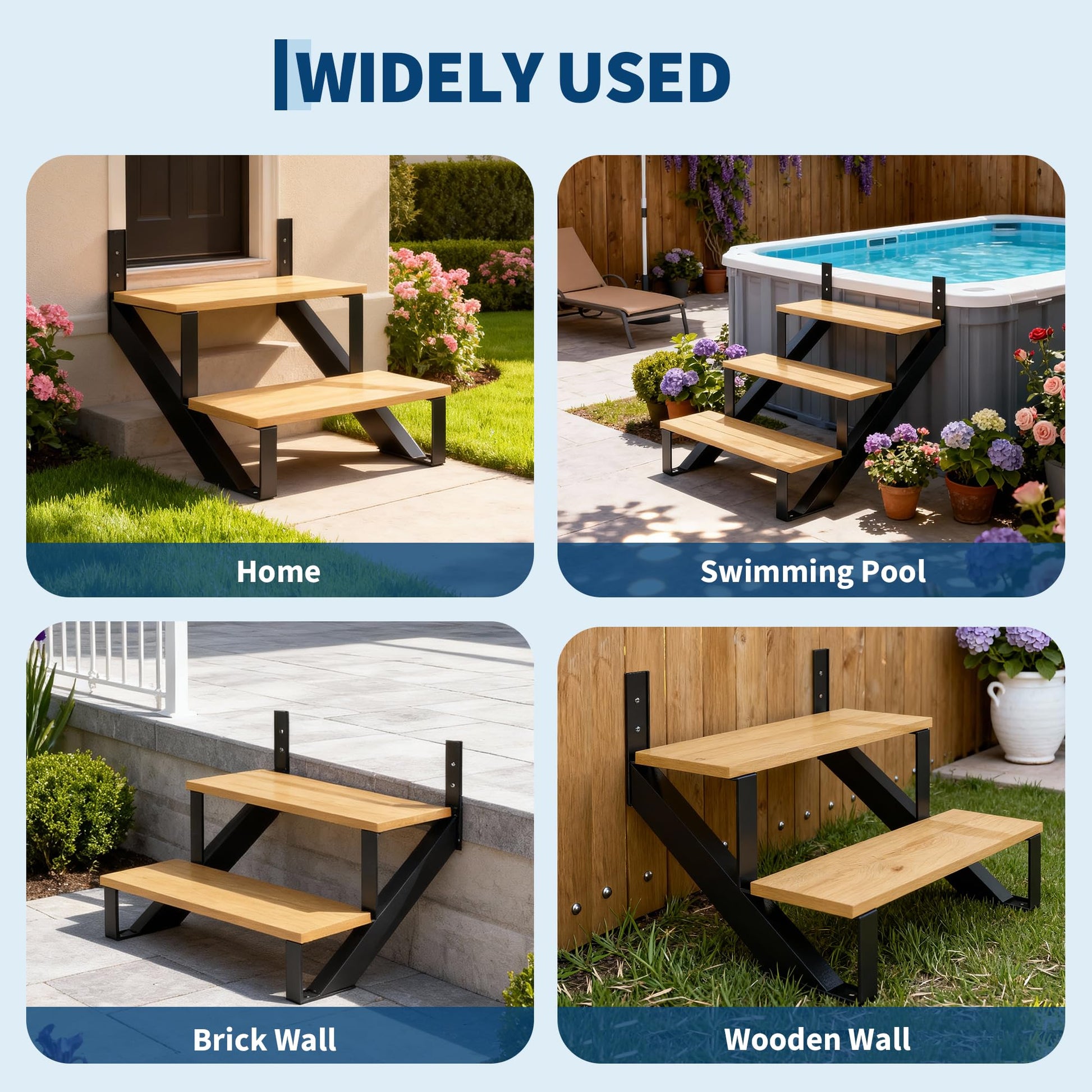 Set di gradini per scale in acciaio Garvee, longheroni per scale in metallo con gambe di rinforzo per uso interno ed esterno, 2 pezzi, verniciati a polvere, capacità di carico di 3000 libbre