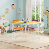 Set tavolo e sedie pieghevoli per bambini Garvee da 5 pezzi, pieghevole, sicuro, in similpelle, per cameretta e uso esterno, leggero