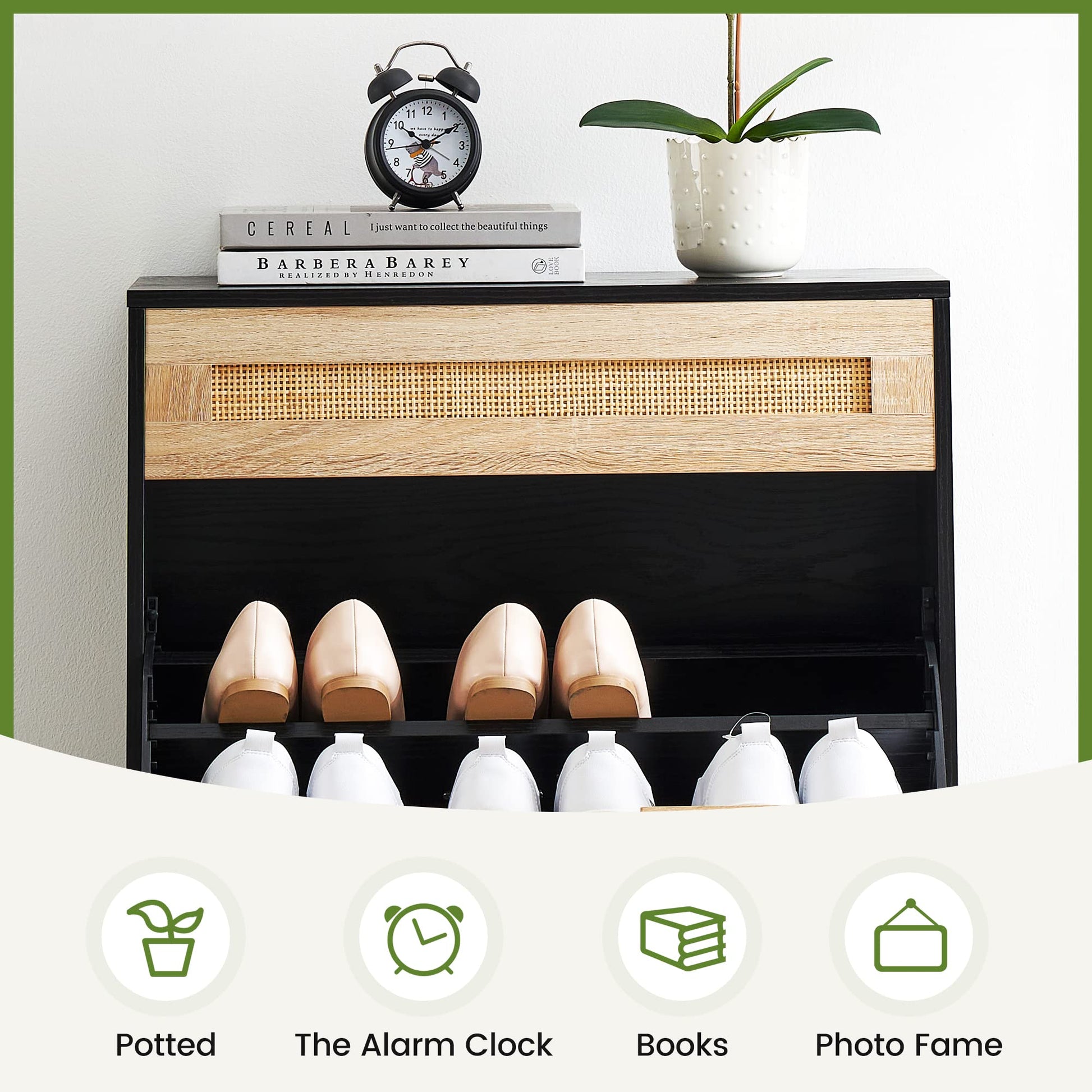 Garvee Scarpiera con 2 cassetti ribaltabili e 1 cassetto, organizer per scarpe in rattan per corridoio, 24x9,4x40,3 pollici, colore naturale