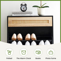 Garvee Scarpiera con 2 cassetti ribaltabili e 1 cassetto, organizer per scarpe in rattan per corridoio, 24x9,4x40,3 pollici, colore naturale