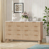 Garvee Cassettiera Fluted 9 Cassetti 137 cm Moderna con Piano in Finto Marmo, Organizzatore in Legno Quercia Naturale, Maniglie in Metallo, Soggiorno e Camera, Naturale - Quercia