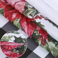 GARVEE Tenda da doccia natalizia in stile retrò con motivo floreale a quadri, lavabile, 89x183 cm, nero e bianco