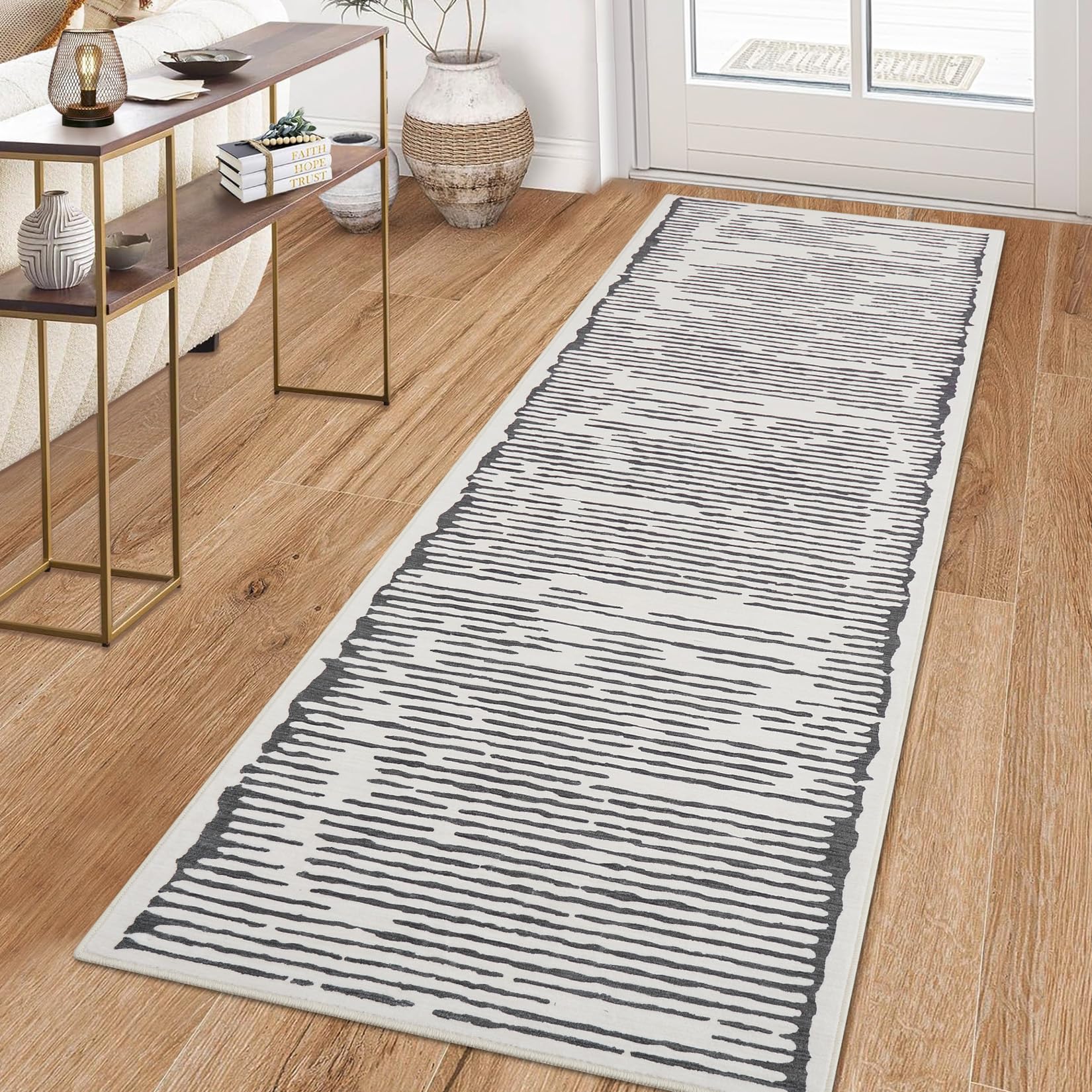 Tappeto Garvee lavabile a pelo corto 80x150 cm grigio chiaro per soggiorno, camera da letto, cucina, corridoio