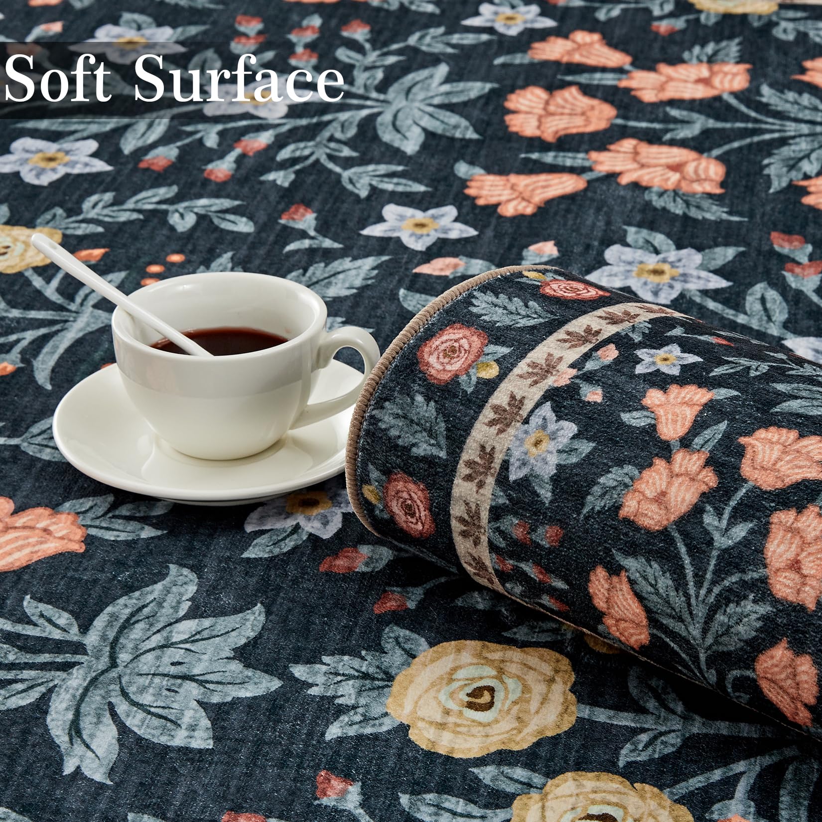 Tappeto decorativo Garvee per interni Boho, tappeto antiscivolo per soggiorno con motivo floreale nero, 80x150 cm, tappeto a trama piatta