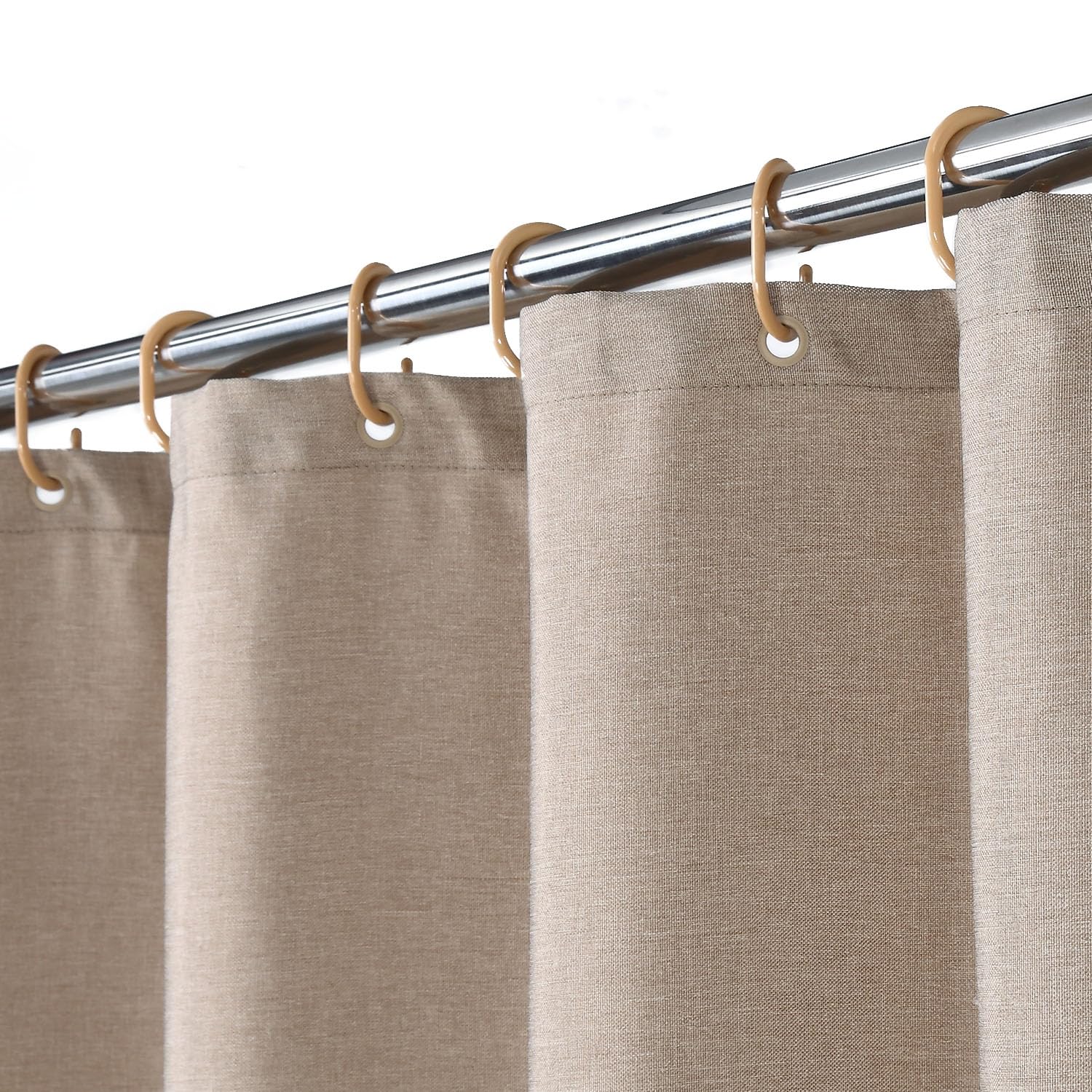 Garvee Duschvorhang Leinen-Look 240GSM Wasserabweisend Anti-Schimmel Polyester Mit Beschwerungsstreifen Rostfreie Ösen Light Coffee 48x78 Zoll Badezimmer