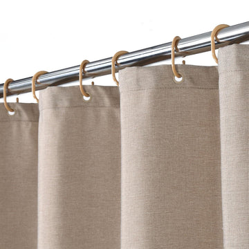 Garvee Duschvorhang Leinen-Look 240GSM Wasserabweisend Anti-Schimmel Polyester Mit Beschwerungsstreifen Rostfreie Ösen Light Coffee 48x78 Zoll Badezimmer