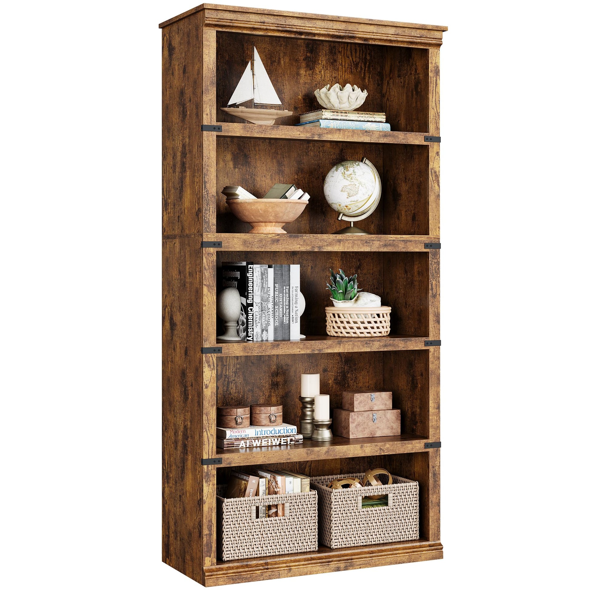 Libreria Garvee Triple Wide a 4 ripiani, design industriale, robusta struttura in legno, vintage, 170 cm di altezza x 80 cm di larghezza x 32 cm di profondità, soggiorno