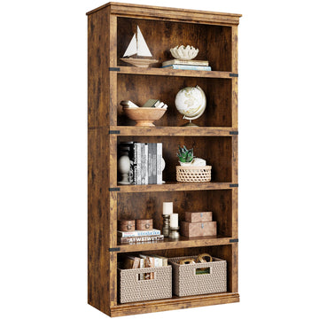 Libreria Garvee Triple Wide a 4 ripiani, design industriale, robusta struttura in legno, vintage, 170 cm di altezza x 80 cm di larghezza x 32 cm di profondità, soggiorno