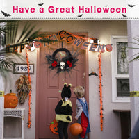 Ghirlanda per porta a forma di teschio di Halloween Garvee da 20 pollici - Ghirlanda gotica in salice con scheletro e rose nere per interni ed esterni coperti, nera