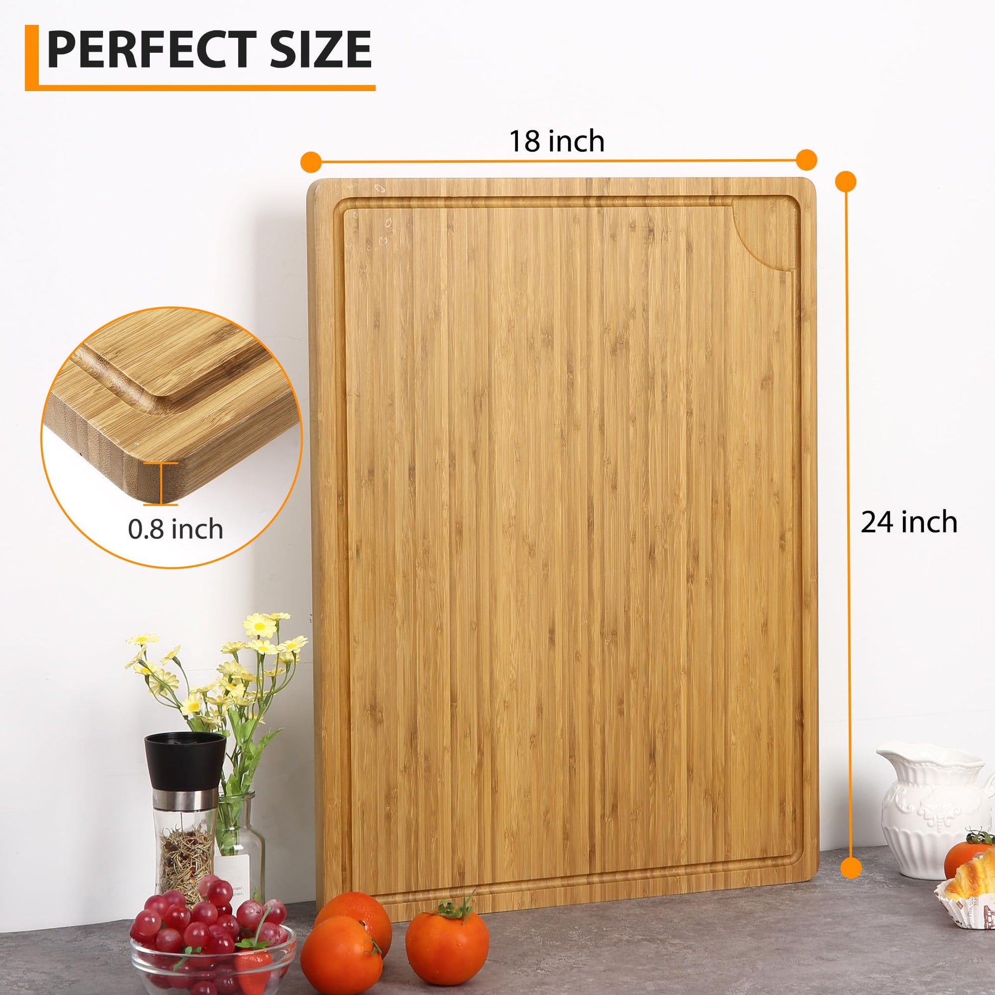 Tagliere in bambù extra large Garvee 24x18" con scanalatura per il succo e manici per cucina e carne, legno robusto, bifacciale, spessore 0,8"