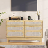 Cassettiera in rattan Garvee con 6 cassetti, porte USB, legno naturale, stile boho, camera da letto e soggiorno, 52,1"L x 31,2"A, colore naturale