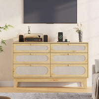 Cassettiera in rattan Garvee con 6 cassetti, porte USB, legno naturale, stile boho, camera da letto e soggiorno, 52,1"L x 31,2"A, colore naturale