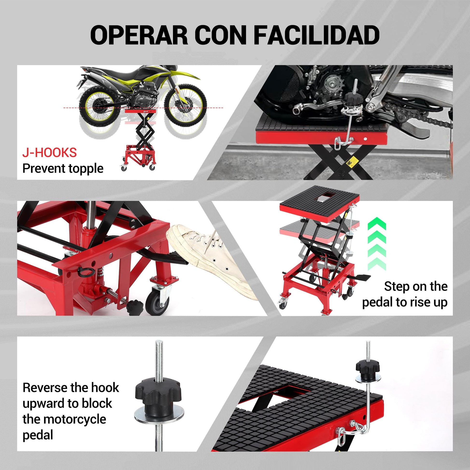 Sollevatore idraulico per motociclette Garvee, capacità di sollevamento 350 libbre, comando a pedale e 4 ruote, per officina e garage, telaio in acciaio, rosso