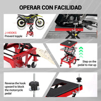 Sollevatore idraulico per motociclette Garvee, capacità di sollevamento 350 libbre, comando a pedale e 4 ruote, per officina e garage, telaio in acciaio, rosso