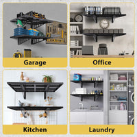 Scaffali da parete per garage Garvee, confezione da 2, resistenti, 2 x 3 piedi, in acciaio, montati a parete, per officina e garage, capacità di carico di 560 libbre, neri