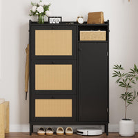 Scarpiera in rattan Garvee con 3 cassetti a scomparsa e 4 ripiani per corridoio e camera da letto, gambe in metallo, ripiani regolabili, robusta, grande, colore naturale