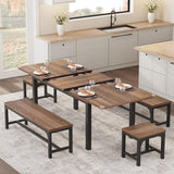 Tavolo da pranzo estensibile Garvee per 6-8 persone con struttura in metallo e piano in legno MDF per cucina e sala da pranzo, 63 pollici, nero industriale
