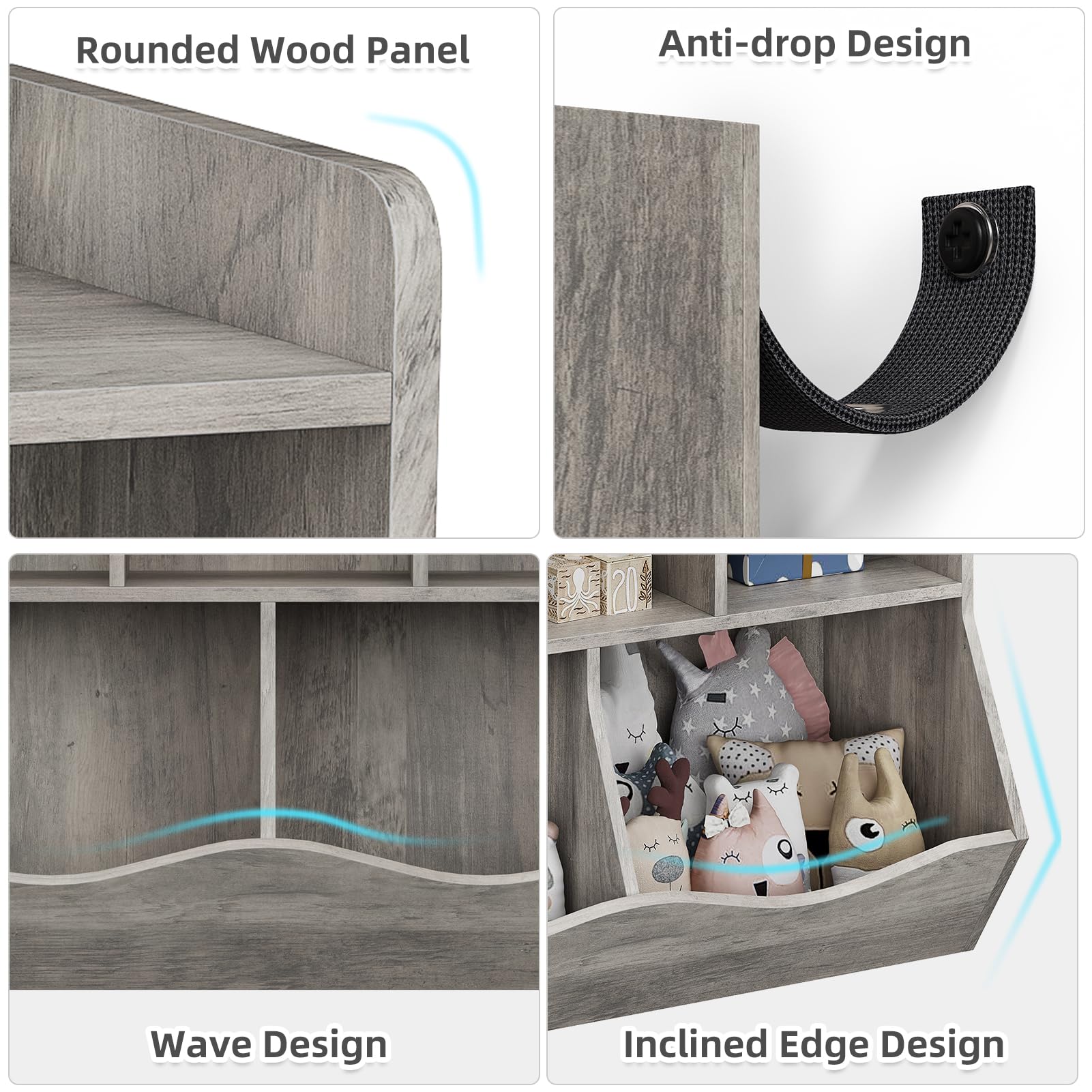 Libreria e organizer per giocattoli Garvee con 3 scomparti, 2 contenitori basculanti, a prova di bambino per la cameretta dei bambini, 91,4 cm di lunghezza x 29,2 cm di larghezza x 80 cm di altezza, bianco robusto