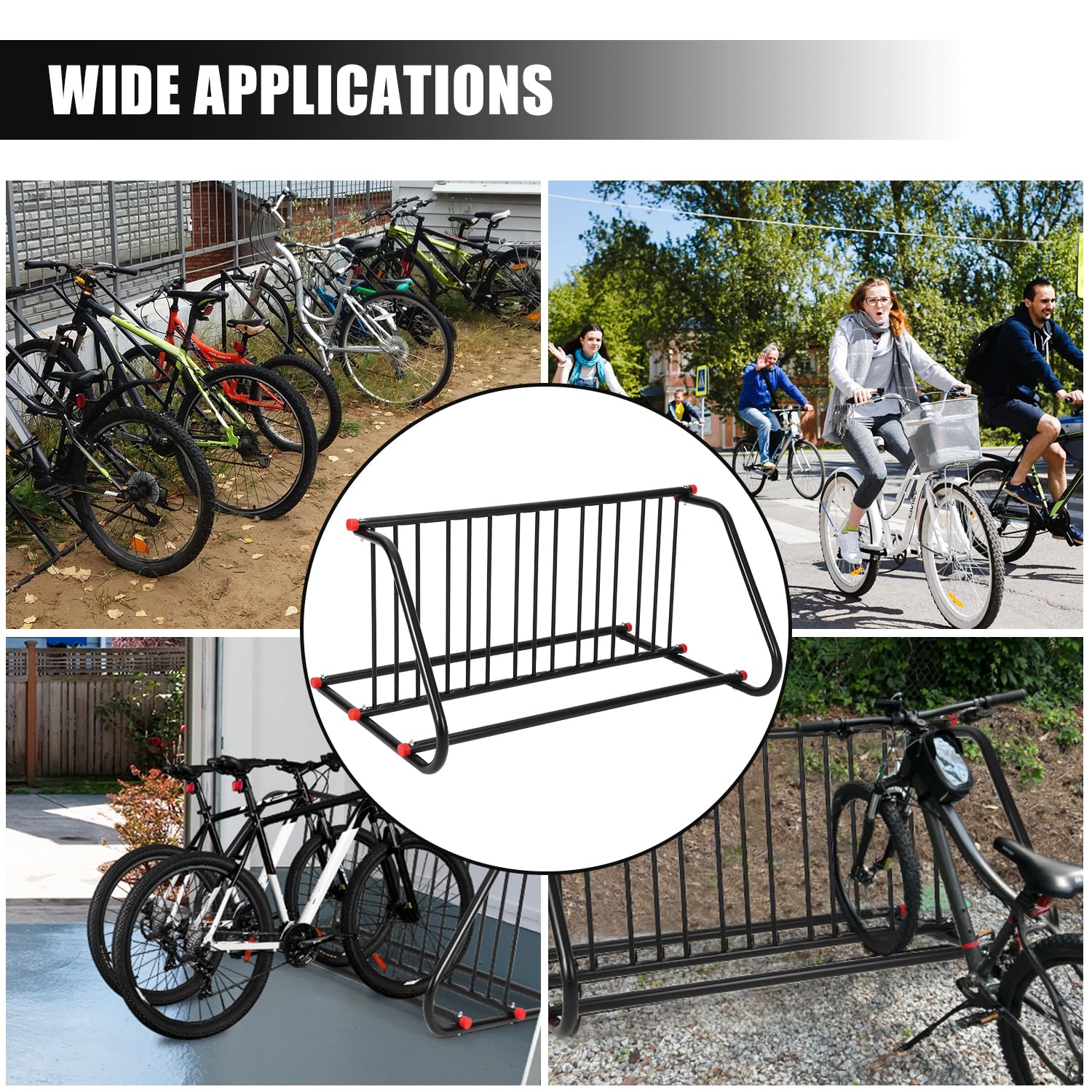 Portabici da pavimento Garvee per 10 biciclette, deposito bici in acciaio per adulti e bambini, per interni ed esterni, 152-310 cm, verniciato a polvere