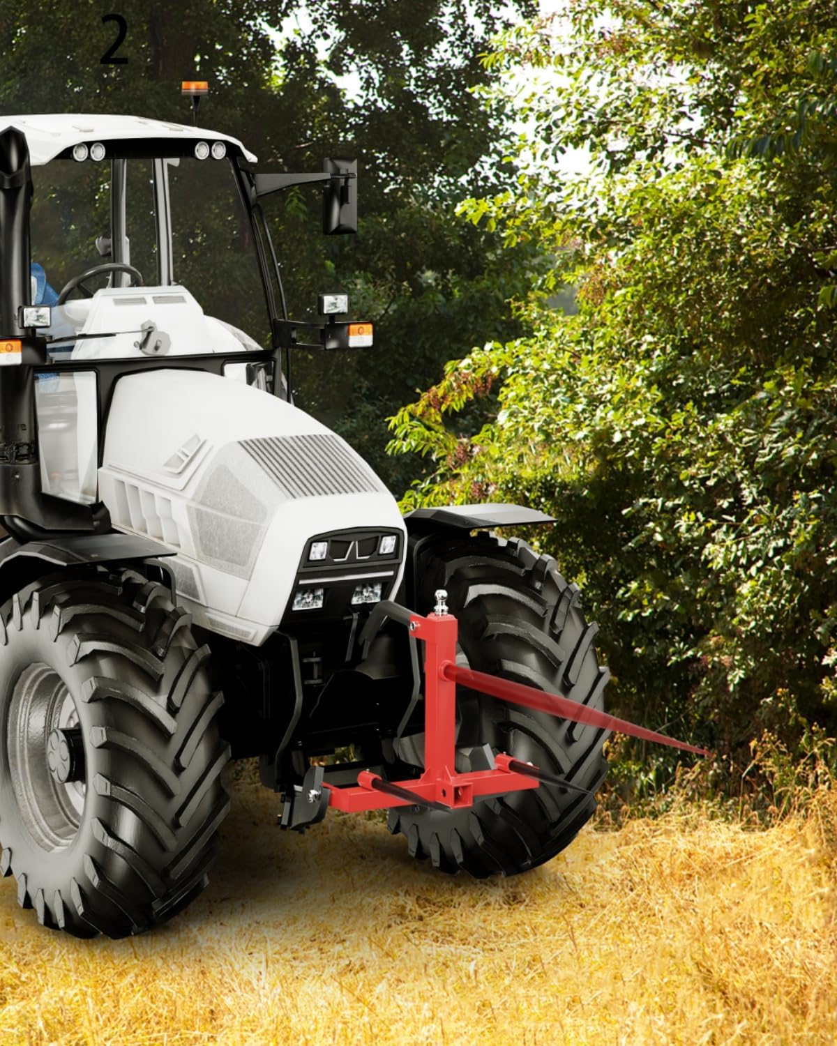 Attacco per punte da fieno Garvee da 49" con capacità di 4500 libbre, 2 punte stabilizzatrici da 17", cambio rapido, acciaio per molle, protezione dalla corrosione per trattori e pale gommate