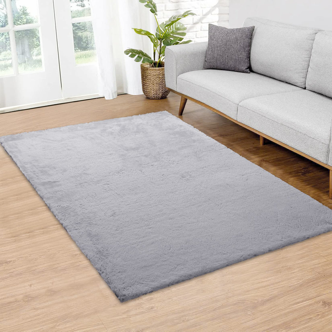 Tappeto soffice Garvee 3x5 piedi, soffice tappeto a pelo lungo, materiale in pelliccia sintetica morbida, pavimento antiscivolo, soggiorno e cameretta dei bambini, grigio