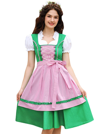 Abito tradizionale femminile Garvee Dirndl, lunghezza media, due pezzi, con grembiule, taglie 34–48
