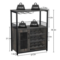 Mobile bar per vino Garvee a 3 ripiani con portabottiglie rimovibile, portabicchieri per cucina e soggiorno, 27,2"L x 13,8"P x 36,2"A, MDF e ferro