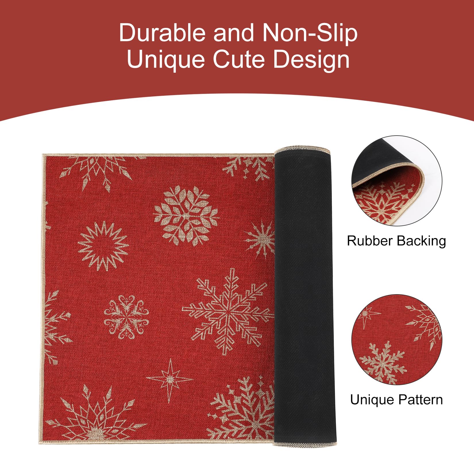 Garvee Zerbino Natalizio 40x60cm 1800gsm Poliestere Juta Antiscivolo Rosso Con Cristalli Di Neve Glitterati Per Ingresso E Interni Invernali